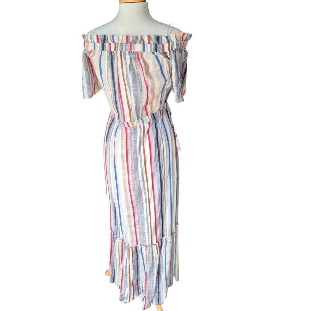 1.STATE Womens Multi-Color Striped Off Shoulder Ruffle Maxi Dress Small - Picture 3 of 5